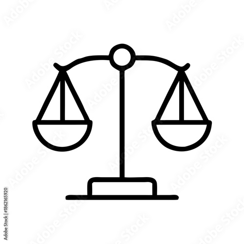 Scales of justice in simple line art design concept of icon  