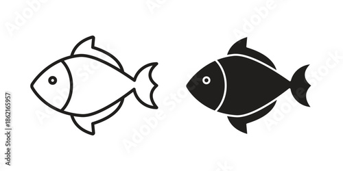 Fish icons vector glyph flat style. Stroke with editable size icons