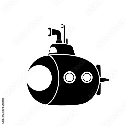 Black Silhouette Of A Submarine Underwater