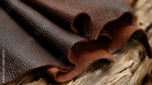 Close up view of rich brown full grain leather showcasing organic texture and natural depth