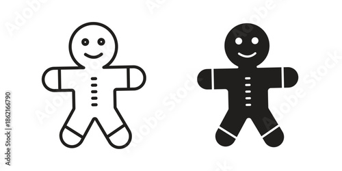 Gingerbread man icons vector glyph flat style. Stroke with editable size icons