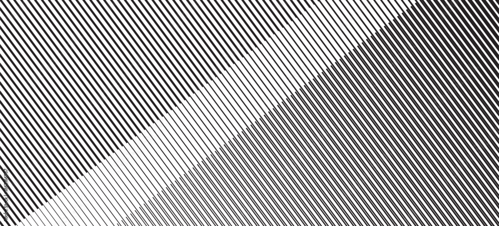 Fototapeta premium Narrow black-white vertical lines. Symmetric geometric ornament. Striped seamless pattern, abstract wallpaper. Digital paper for textile print, page fill. Vector