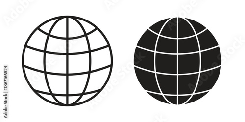 Globe icons vector glyph flat style. Stroke with editable size icons