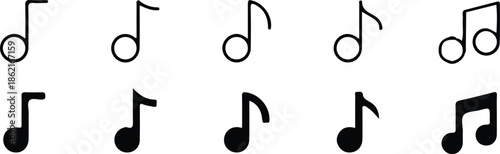 music note black icons set vector illustration collection style art
