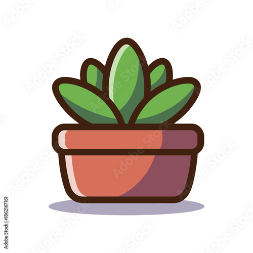 succulent plant in terracotta pot, green leaves with gradient shading. Clean vector illustration for home decor, gardening, indoor plants, and nature concepts.