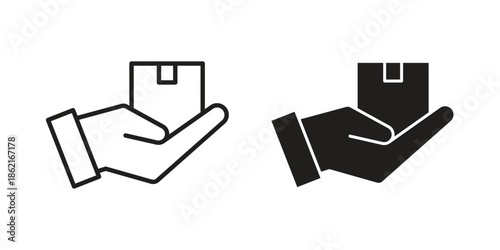 Hand holding box icons vector glyph flat style. Stroke with editable size icons