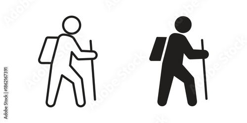 Hiking icons vector glyph flat style. Stroke with editable size icons