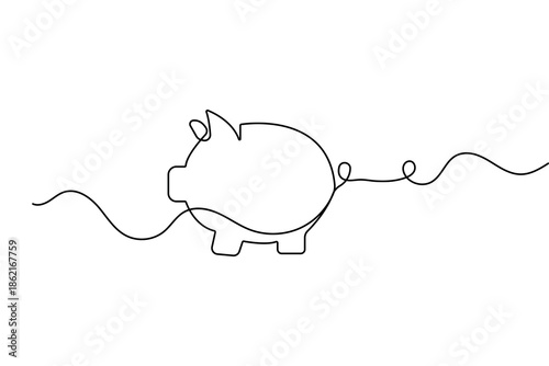 Piggy bank continuous one line drawing in minimalist style isolated outline vector illustration