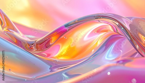 Abstract iridescent wave with vibrant colors and smooth texture.