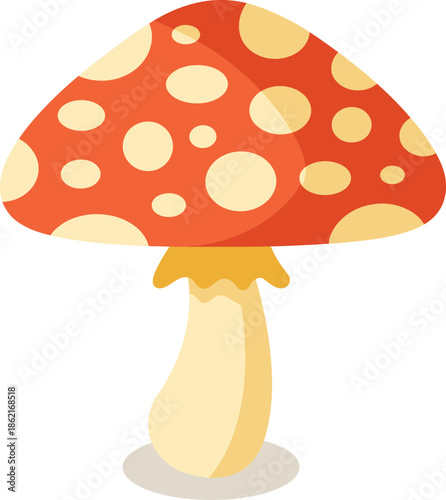 A vibrant illustration of a classic red and white spotted mushroom a symbol of fairy tales