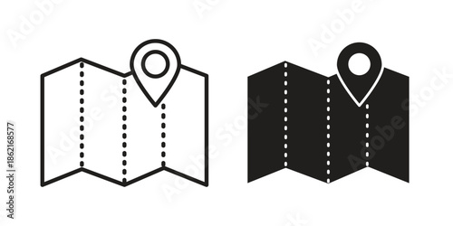 Map icons vector glyph flat style. Stroke with editable size icons