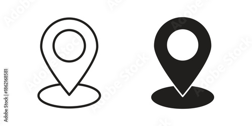 Map marker icons vector glyph flat style. Stroke with editable size icons