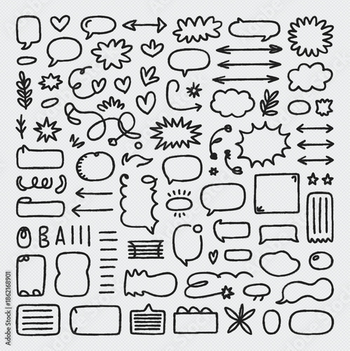 Crayon doodle speech bubbles with colorful chalk lines and abstract swear words. Angry expressions, rude symbols, curse shapes. Vector hand drawn conversation frames with bad, negative emotion.