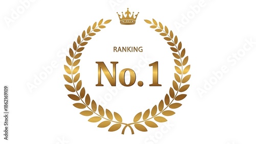 Golden Laurel Wreath with Crown and Number One on White