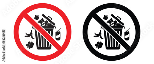"No Trash Bag Vector Icon: Black and Green Prohibition Symbol"