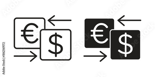Money exchange icons vector glyph flat style. Stroke with editable size icons