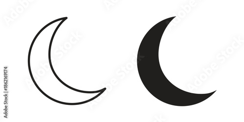 Moon icons vector glyph flat style. Stroke with editable size icons