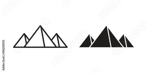 Mountains icons vector glyph flat style. Stroke with editable size icons