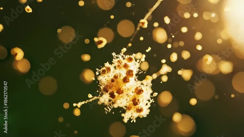A macro shot reveals a dandelion seed head with glowing bokeh effects