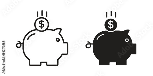 Piggy bank icons vector glyph flat style. Stroke with editable size icons