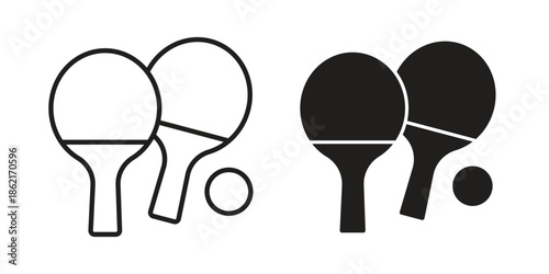 Ping pong icons vector glyph flat style. Stroke with editable size icons