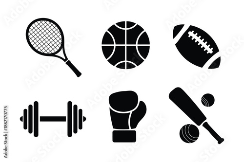 Collection of Sports Equipment Silhouettes for Fitness and Games