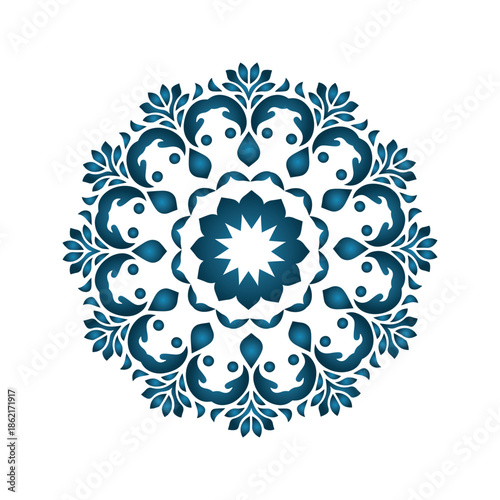 Elegant Blue Islamic Geometric Mandala Pattern for Decoration and Background