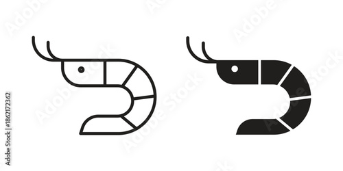 Shrimp icons vector glyph flat style. Stroke with editable size icons