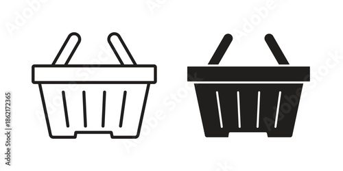 Shopping basket icons vector glyph flat style. Stroke with editable size icons
