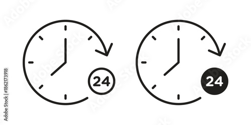 Time twenty four icons vector glyph flat style. Stroke with editable size icons