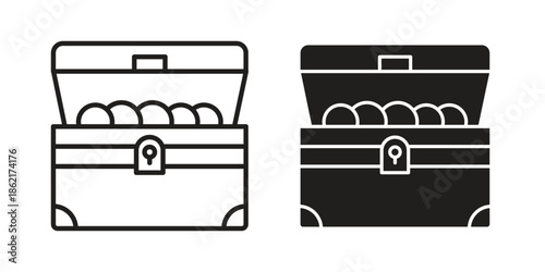 Treasure chest icons vector glyph flat style. Stroke with editable size icons