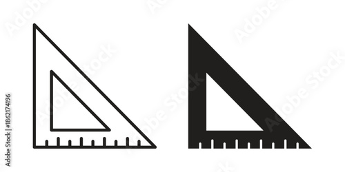 Triangle ruler icons vector glyph flat style. Stroke with editable size icons