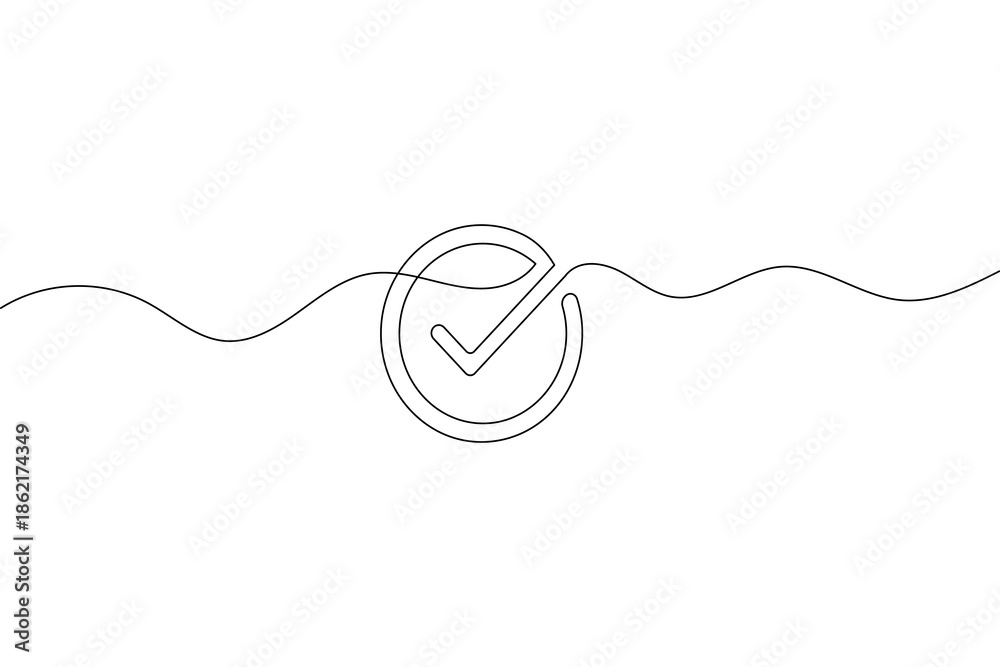 Obraz premium Minimalist single line drawing of check mark icon in circle