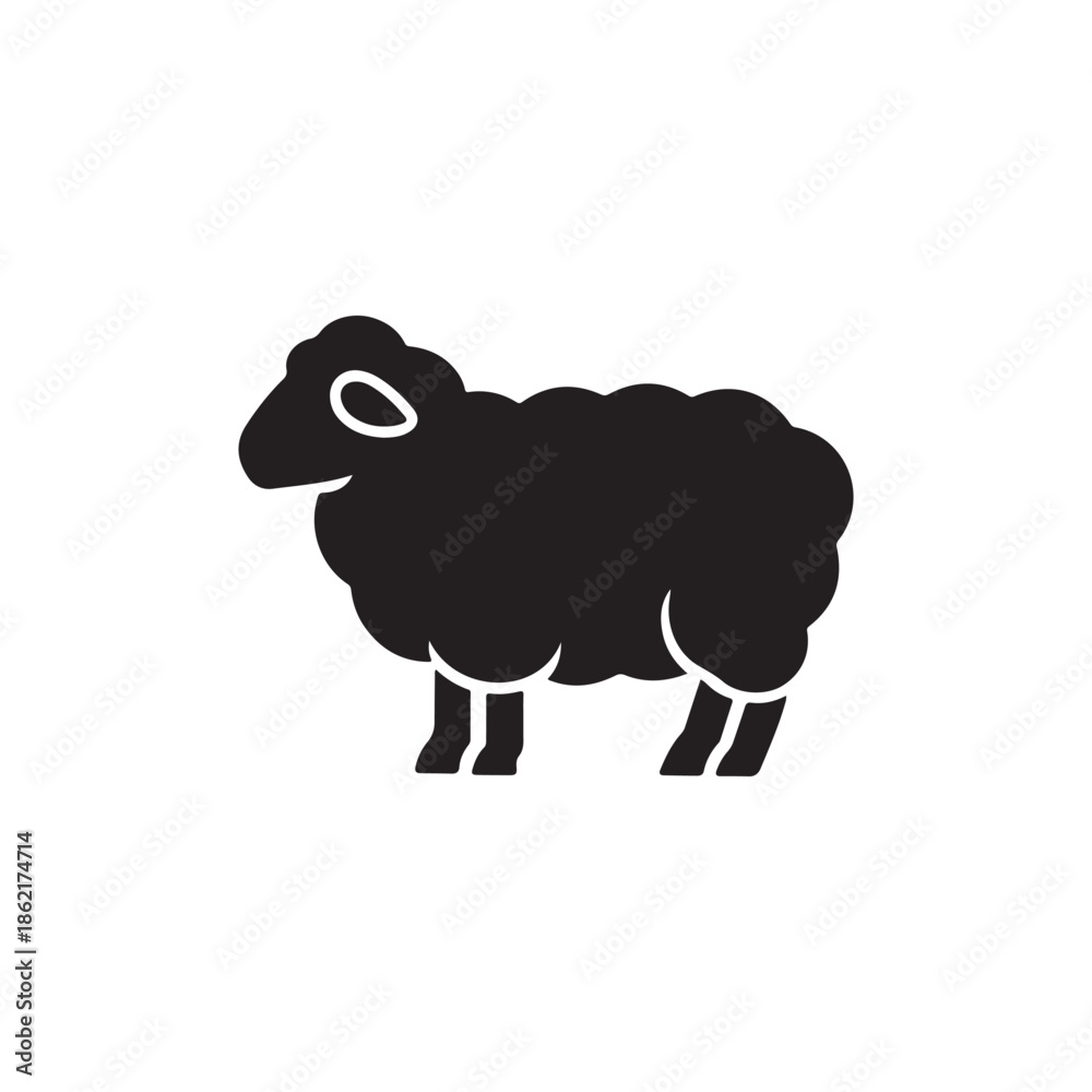 Obraz premium Sheep Silhouette in Simple Flat Design with Black Color for Icon or Logo