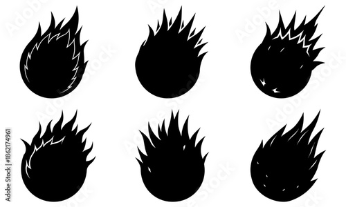 Six Black Silhouettes of Spiky Haired Characters with Transparent Background
