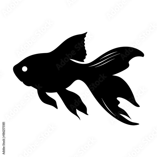 Elegant black goldfish vector silhouette illustration swimming on a clean white background