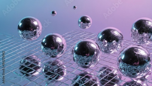 Abstract Metallic Spheres on Grid - A Study in Light and Reflection.