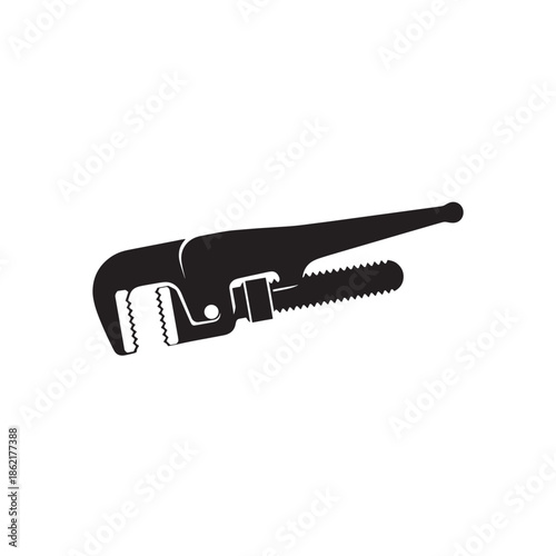 Black silhouette of a pipe wrench on a white background tool