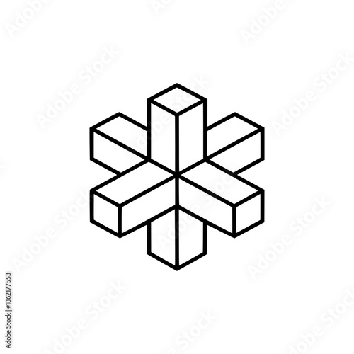 Abstract geometric cuboid structure, optical illusion icon isolated