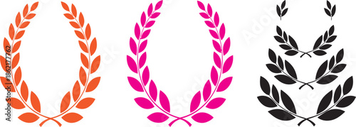 Collection of Laurel Wreaths in Orange, Pink, and Black Designs for Awards and Recognition