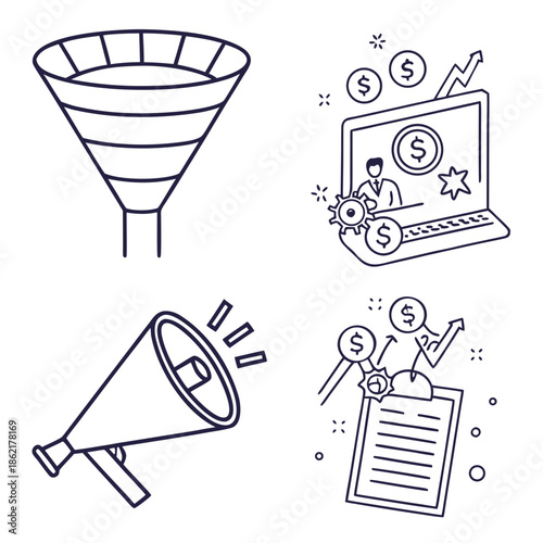 Impactful modern minimal vector icon set for digital marketing, social media strategy, and online advertising campaigns.