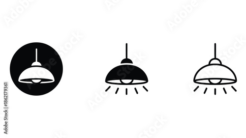  Ceiling pendant lamp icon set in solid and outline style isolated on white background, hanging light symbols for interior design, lighting, home decor, and ui interface use