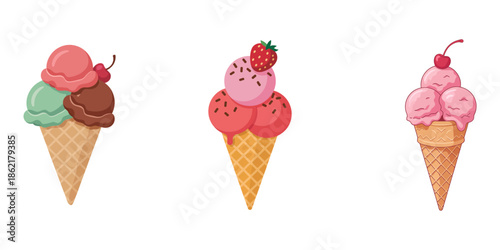set of food ice cream cone silhouette icon vector illustration isolated on white background