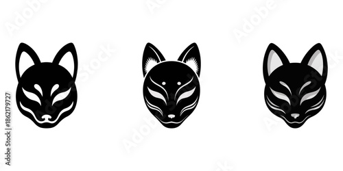 Striking collection of stylized fox masks blending traditional aesthetics with futuristic digital circuit patterns for unique branding and design projects.