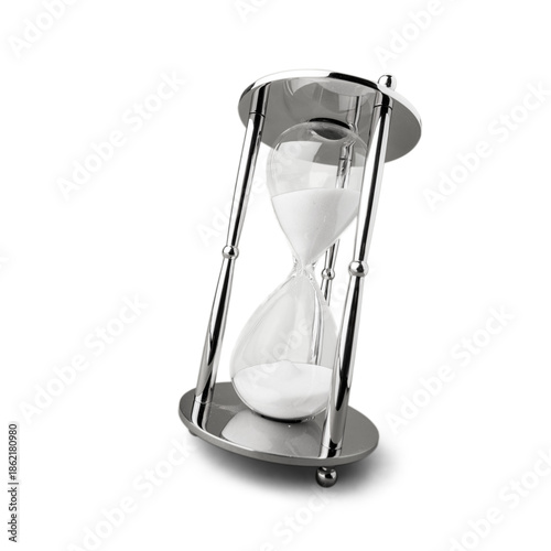Modern Silver Metal Hourglass with White Sand - Isolated