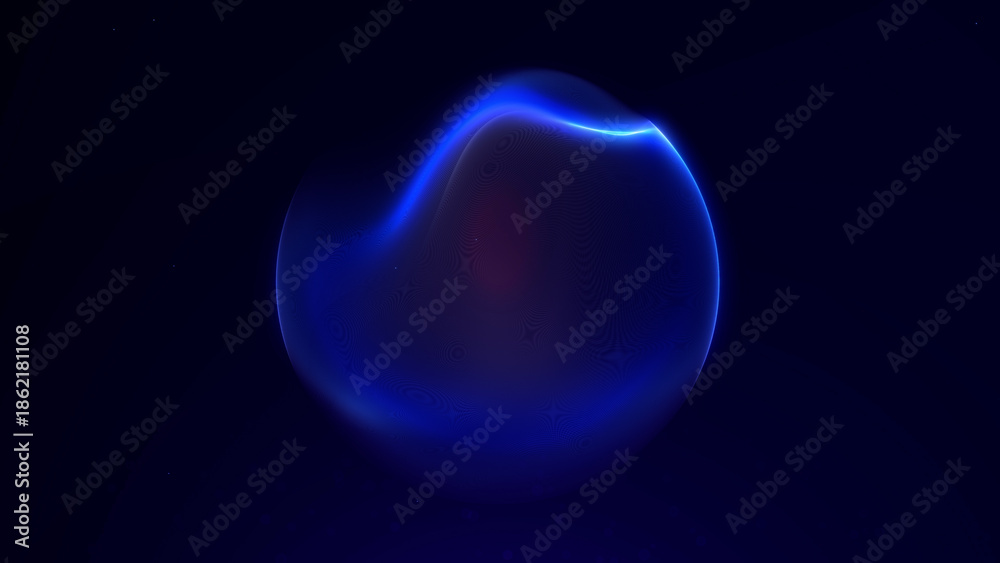 Αυτοκόλλητο Deep neon abstract orb with blue and purple plasma glow on dark background