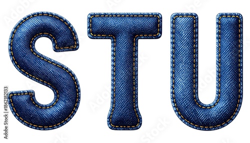 Denim Alphabet Letters - S, T, and U for Creative Design.