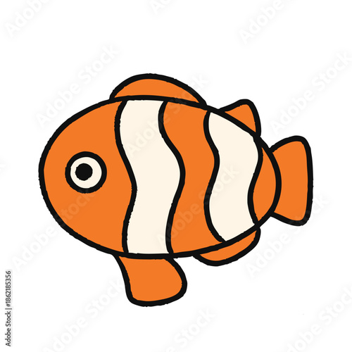 Orange and white clownfish isolated on white background. Ideal for ocean and marine life themes, aquariums, kids projects, stickers, labels, underwater education and reef content branding poster.
