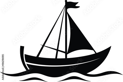 Sailboat Vector Graphic Illustration on Water with Sails and Flag, Perfect for Nautical Themes