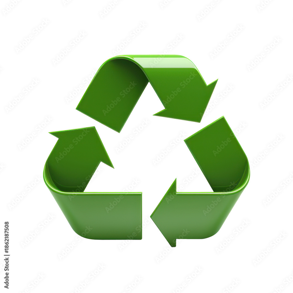 Fototapeta premium 3d green recycle symbol isolated on white or transparent png